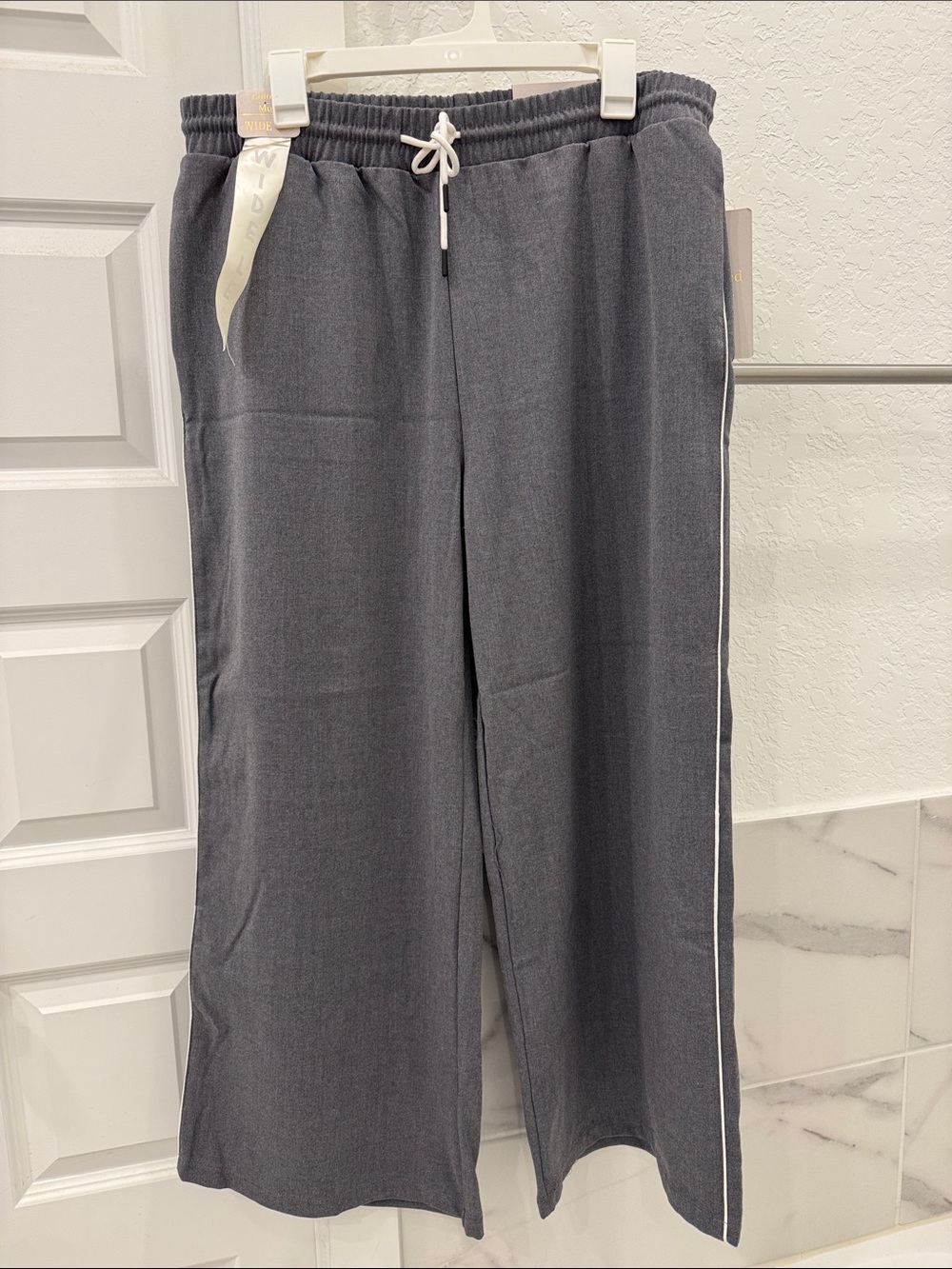 Pinstripe Gray Drawstring Wide-Leg Pants! All the it girls are wearing them!